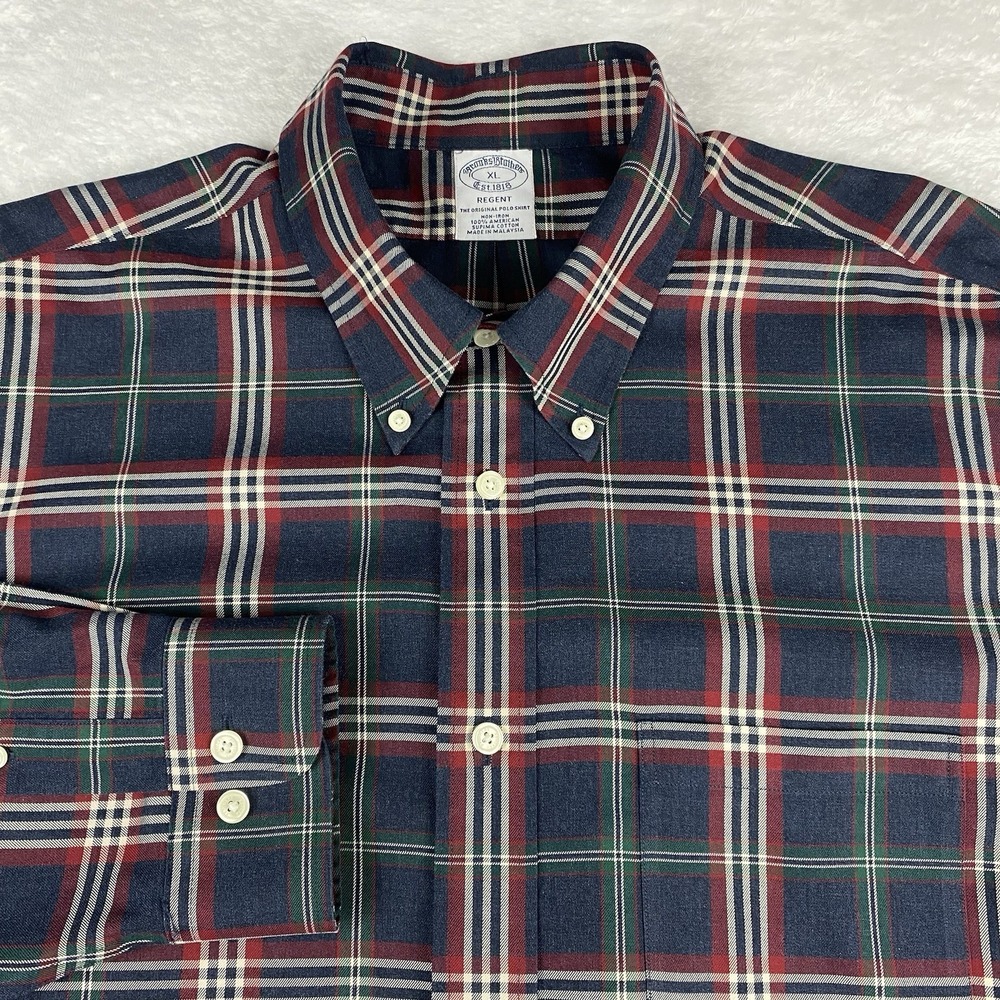 Brooks Brothers Shirt Mens XL Burgundy/Blue/Green Plaid Regent No Iron